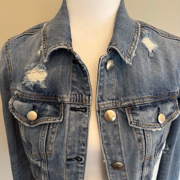 American Eagle Denim Jacket Size Medium Distressed Jean Jacket - Picture 2 of 13